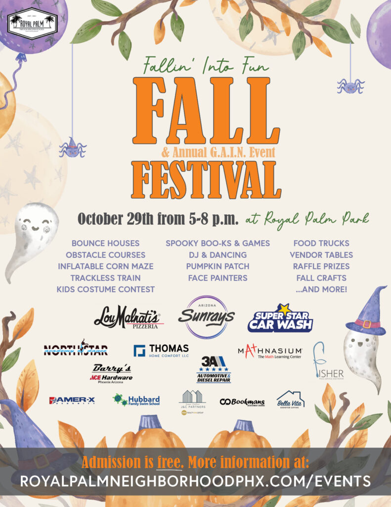 A poster for the Fallin Into Fun Fall Festival with a schedule of events and sponsors
