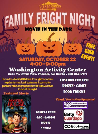 Family Fright Night poster English with free events and community partners