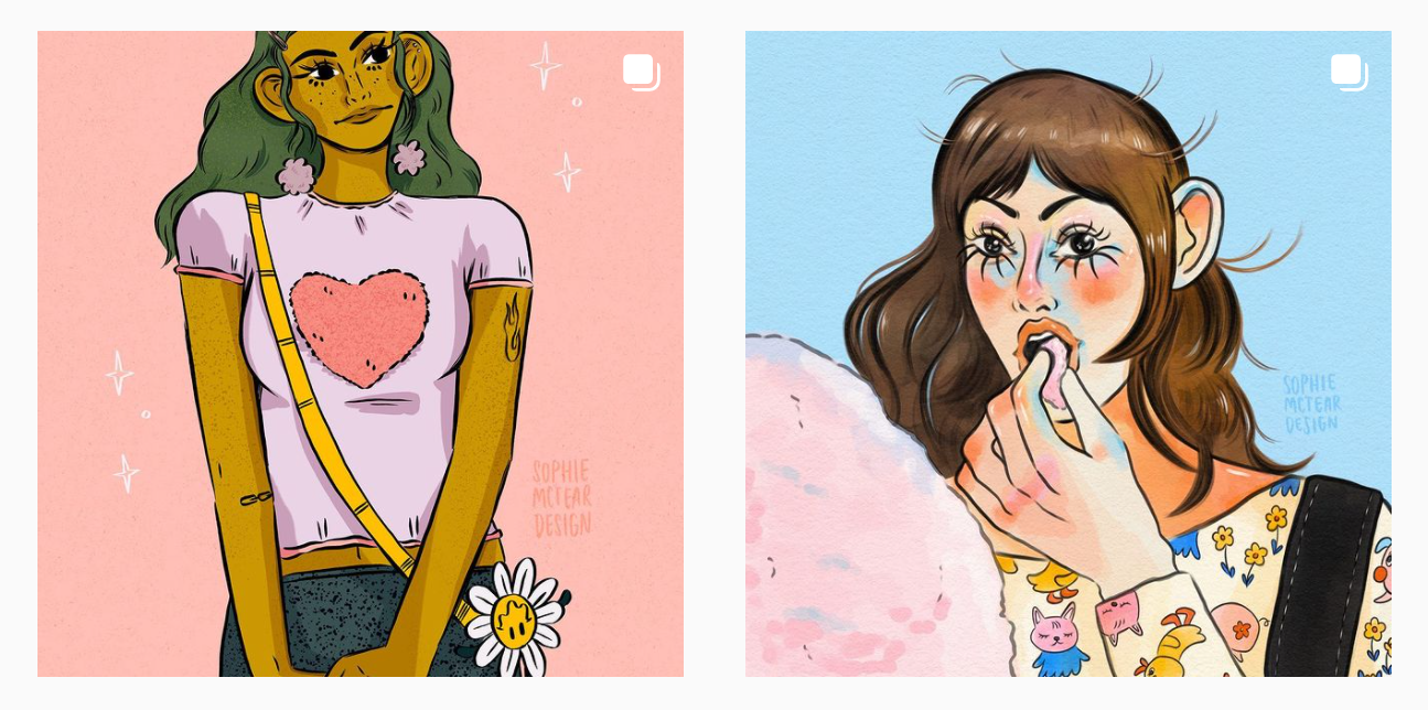 colorful illustrations of women by artist sophie mctear featured artists