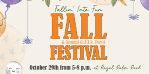 A poster for the Fallin Into Fun Fall Festival with a schedule of free family events and activities