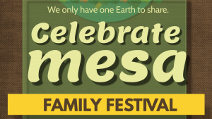Green Background with Celebrate Mesa lettering imposed Over.