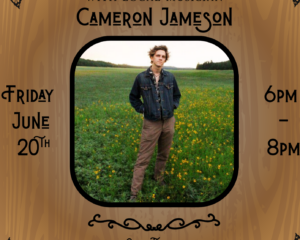 wooden background with photo in center of cameron jameson