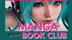 Teal Background with Enlarged Image of an Anime Cosplayer over