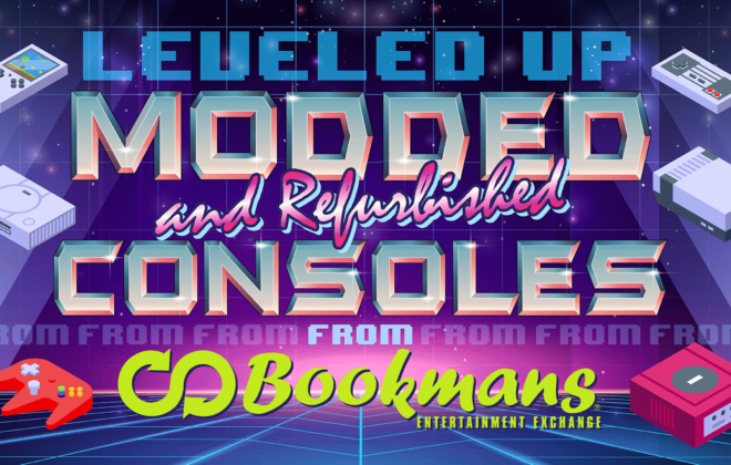 Image reads "Leveled up modded and refurbished consoles from bookmans"