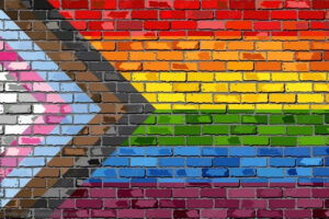 LGBTQIA+ rainbow brick wall