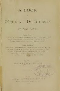 Inside cover of "A Book of Medical Discourse in Two Parts," by Dr. Rebecca Lee Crumpler