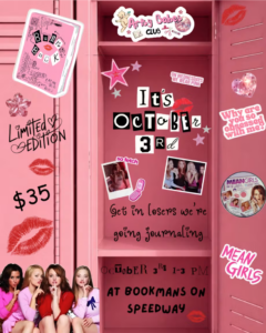 Image of a collaged locker. It's October 3rd. $35 from 1-3pm at Bookmans Speedway