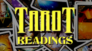 Variety of Tarot Cards with the type "Tarot Readings" over. Used for in-store event