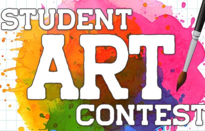 A splash of paint beneath the words Student Art Contest for Arizona students to win a free 3D animation workshop