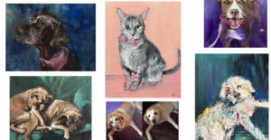 various animal paintings done by Ariel Strobel for an event we are doing with them