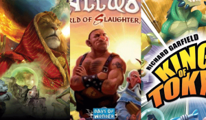 king of tokyo, small world, and twilight imperium board game cover images side by side
