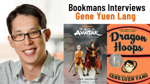 author gene yang with his books avatar and dragon hoops