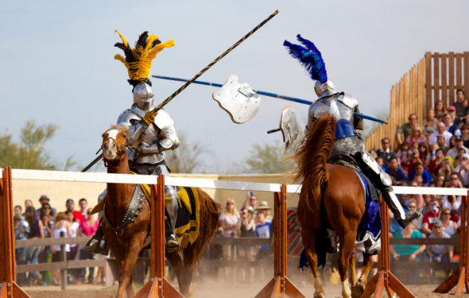 Arizona Ren Fest knights dueling on horseback