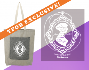 grey and cream tote bag with white Jane Austen imprint that reads I declare after all that there is no enjoyment like reading with Jane Austen in cameo silhouette